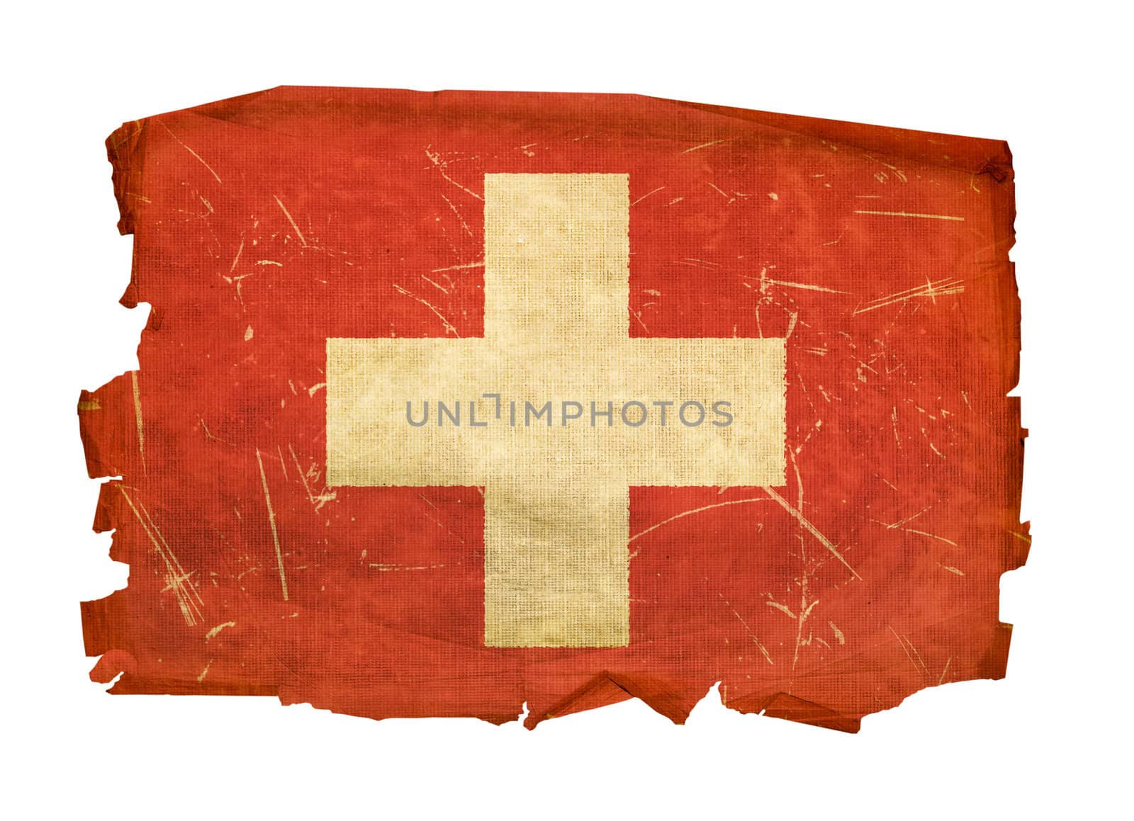 Switzerland Flag old, isolated on white background.