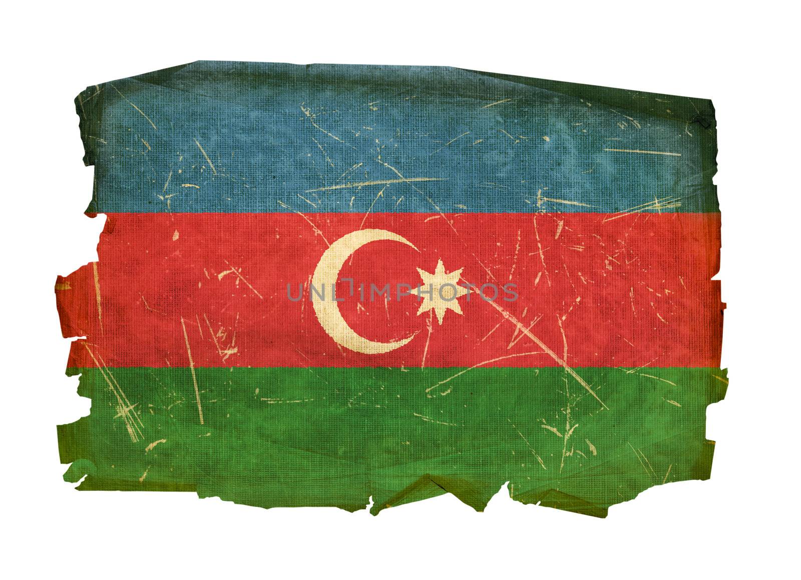 Azerbaijan Flag old, isolated on white background.