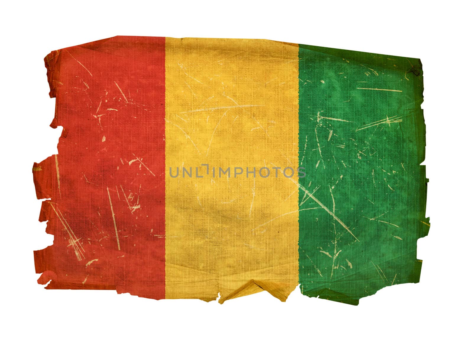 Guinea Flag old, isolated on white background.