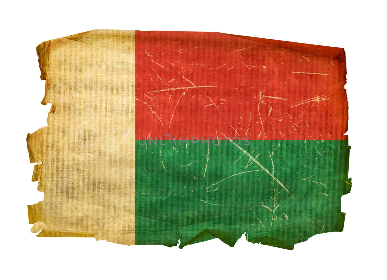 Madagascar Flag old, isolated on white background. by zeffss