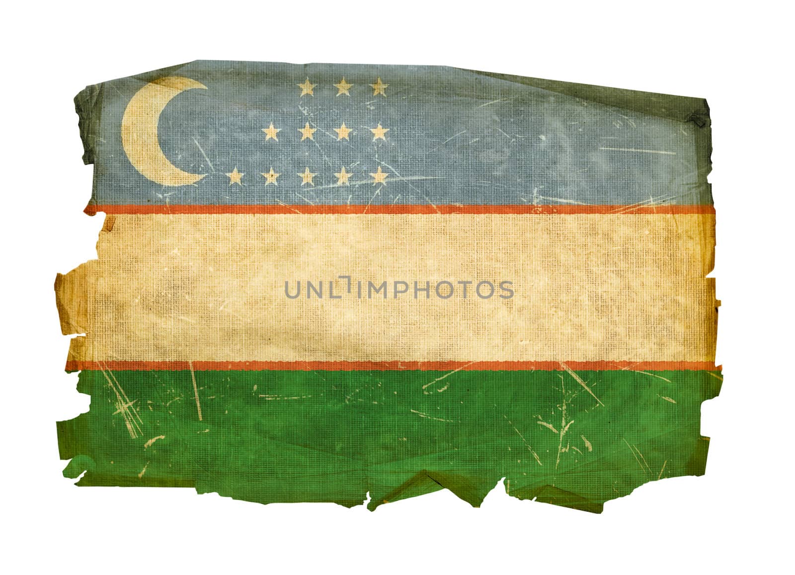 Uzbekistan Flag old, isolated on white background. by zeffss