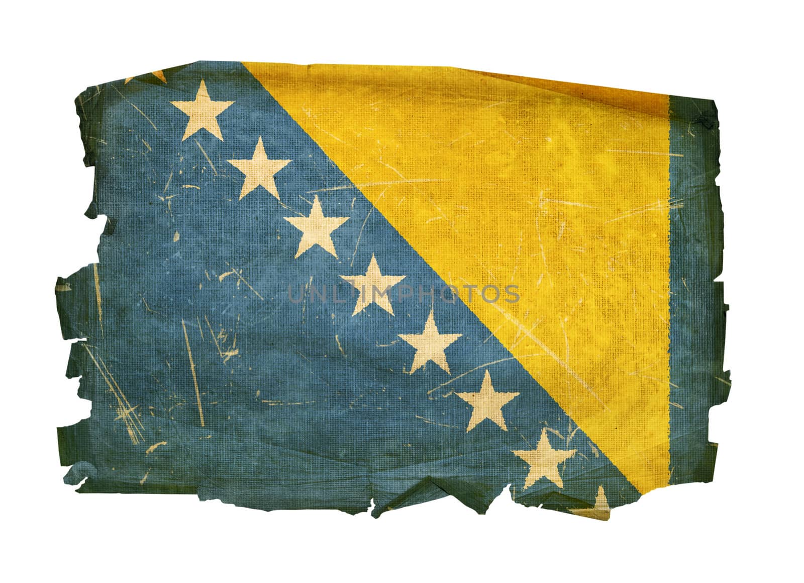 Bosnia and Herzegovina Flag old, isolated on white background.