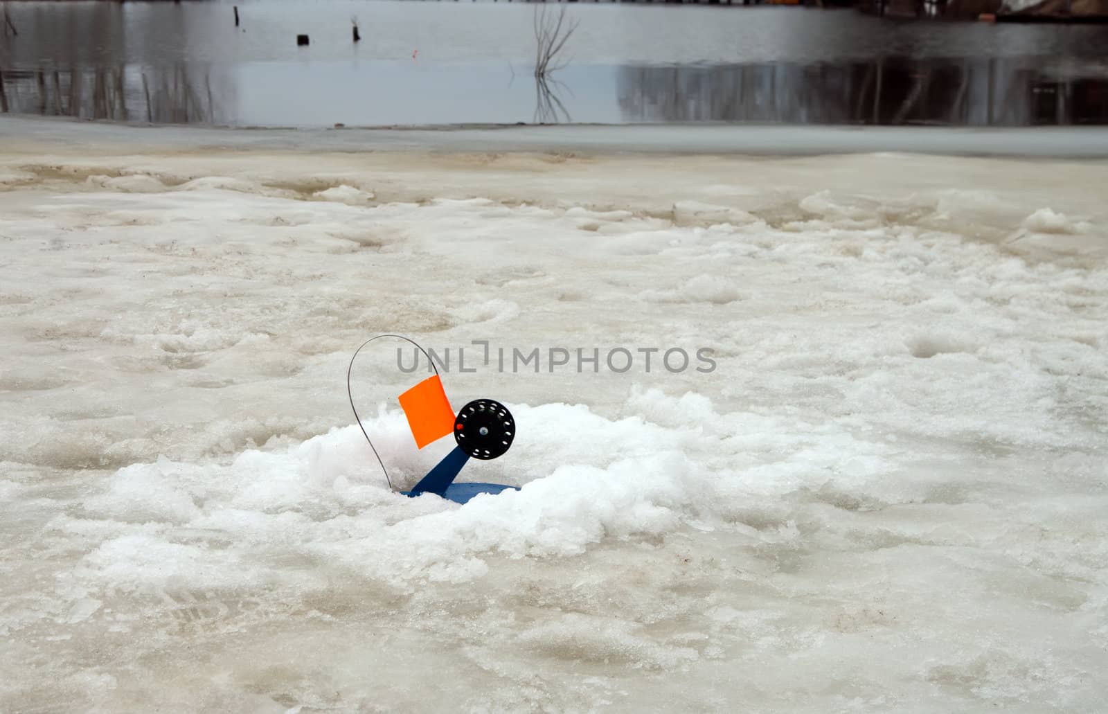 Rod for winter fishing in a hole in lake ice.