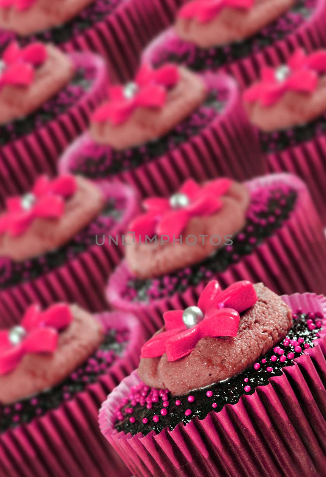 Lovely chocolate cupcakes decorated in pink
