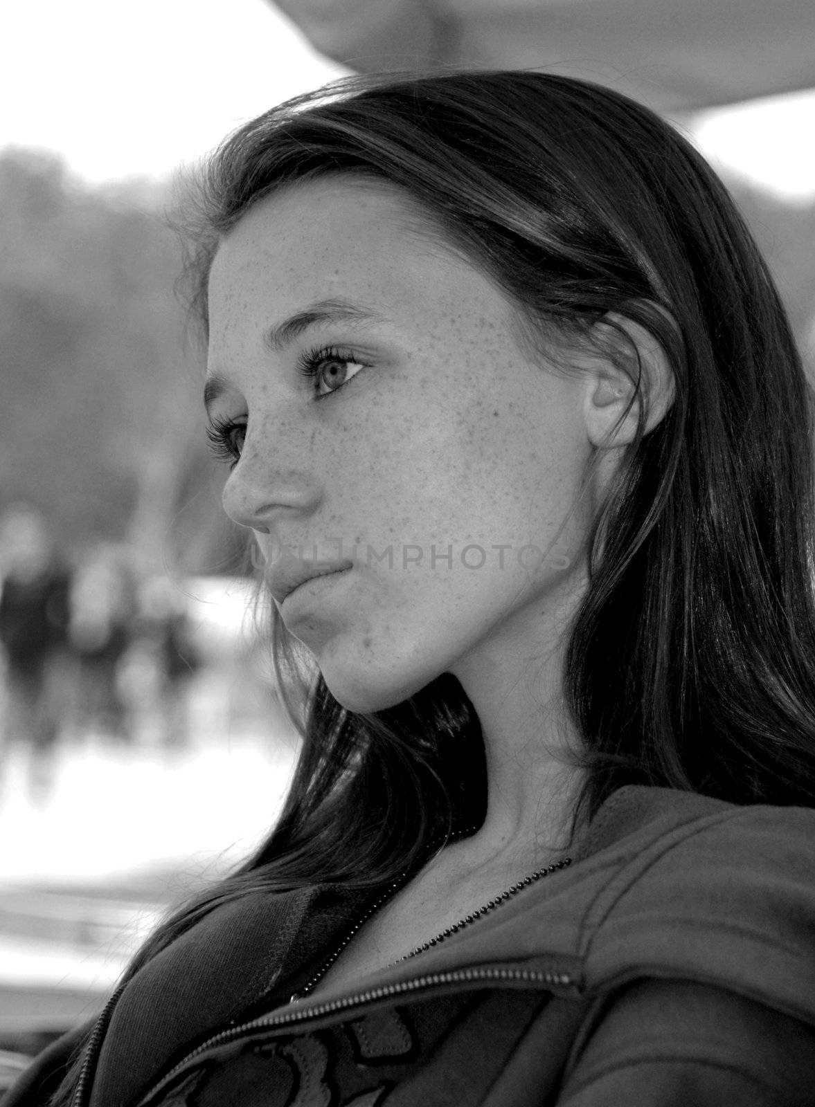 young teenager pensive in black and white
