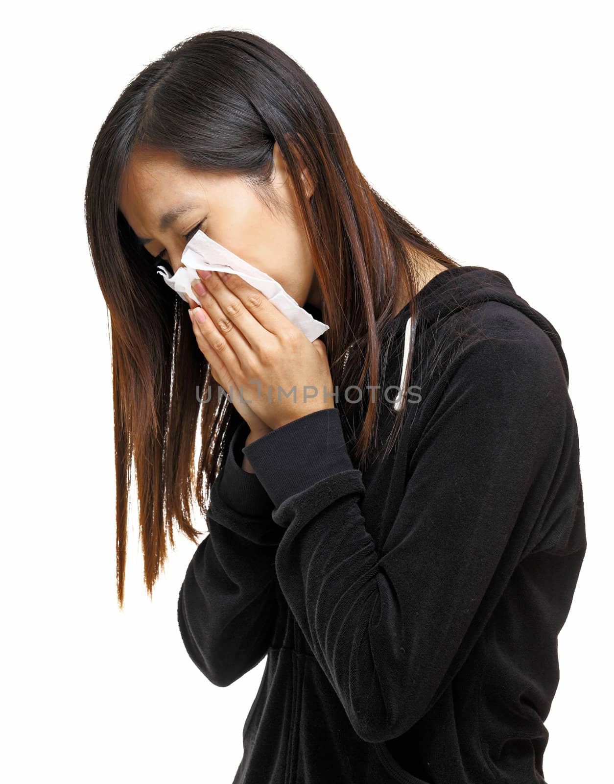 sneezing woman