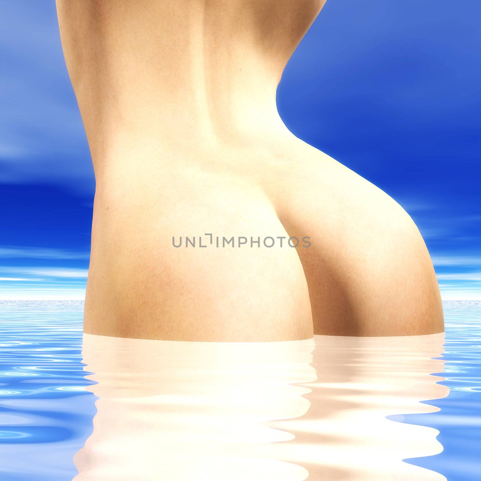 Digital rendering of a bathing woman
