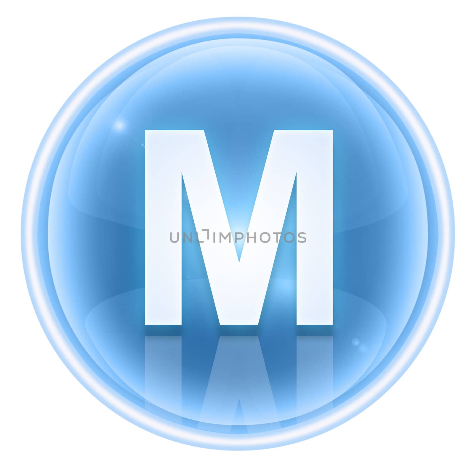 Ice font icon. Letter M, isolated on white background