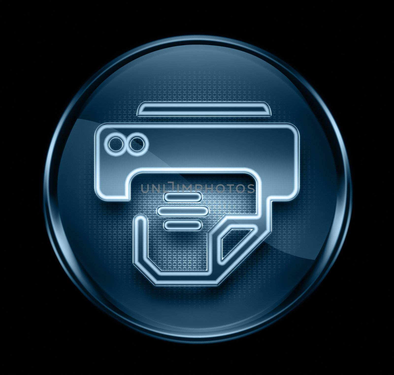 printer icon dark blue, isolated on black background.