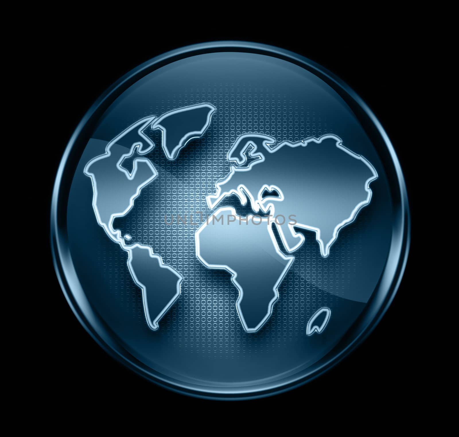 world icon dark blue, isolated on black