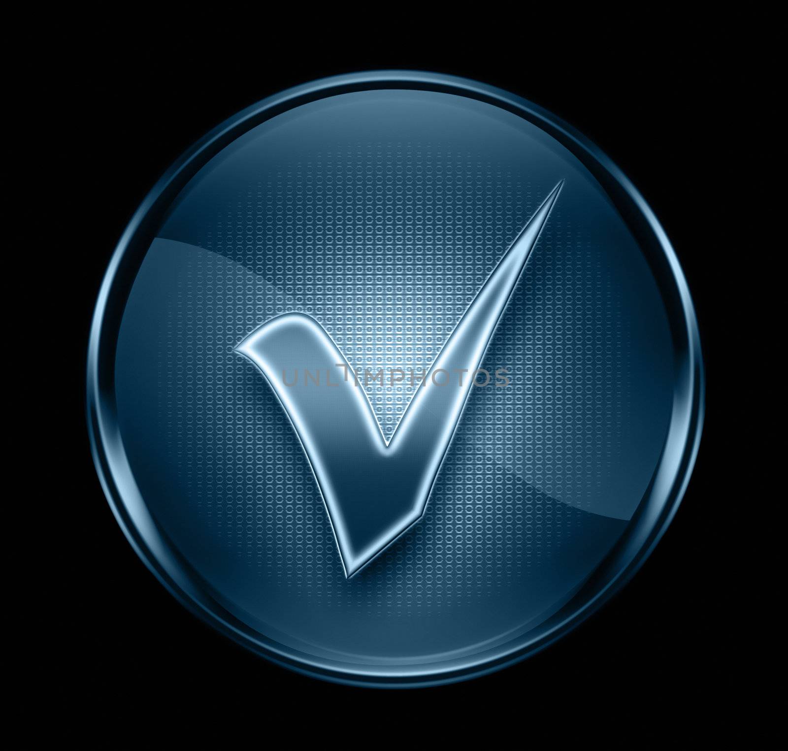 check icon dark blue, isolated on black background. by zeffss