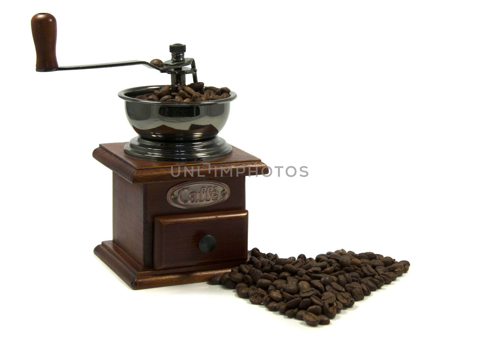 coffee grinder with beans in heart shape