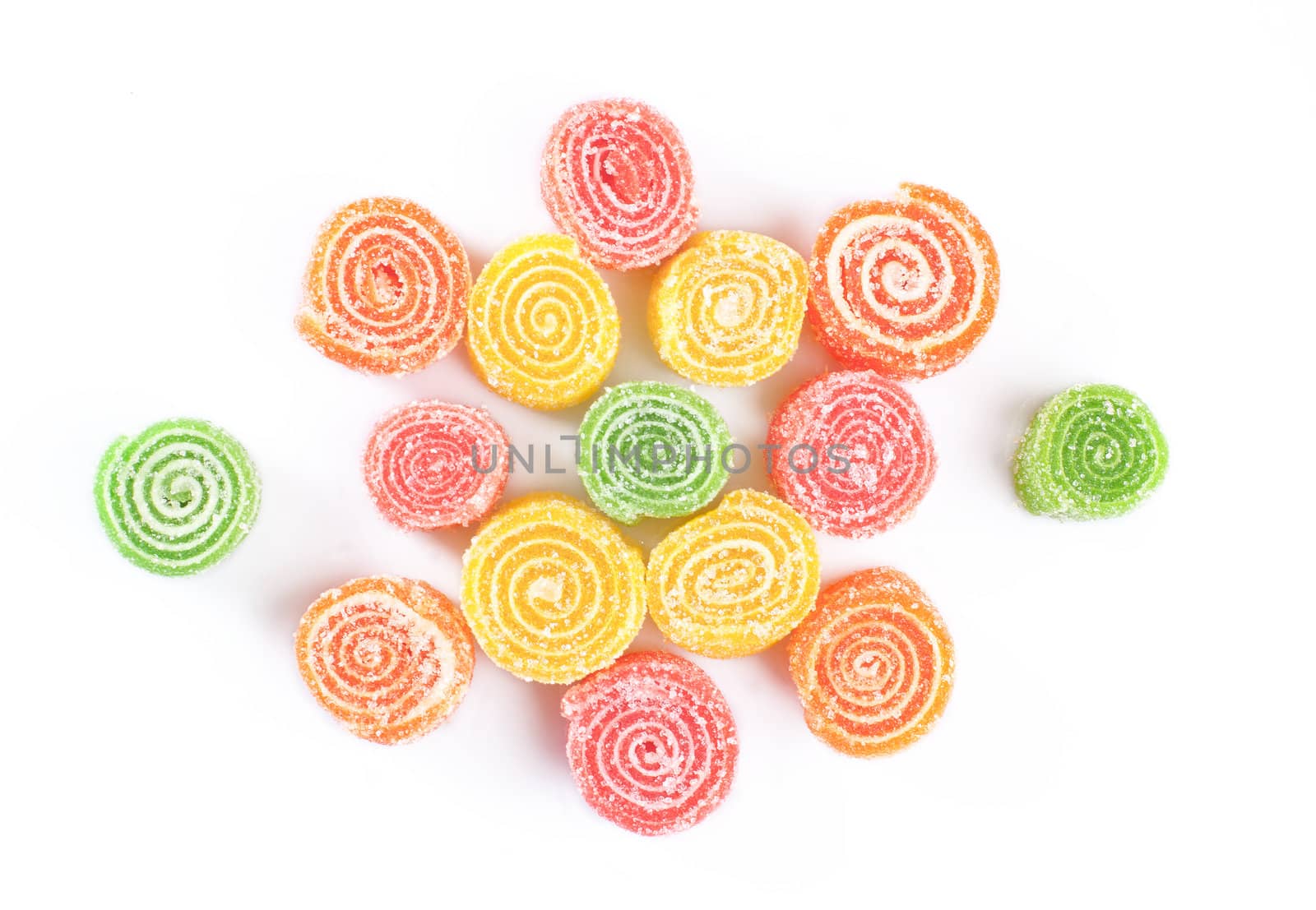 Candied fruit jelly on isolated white background