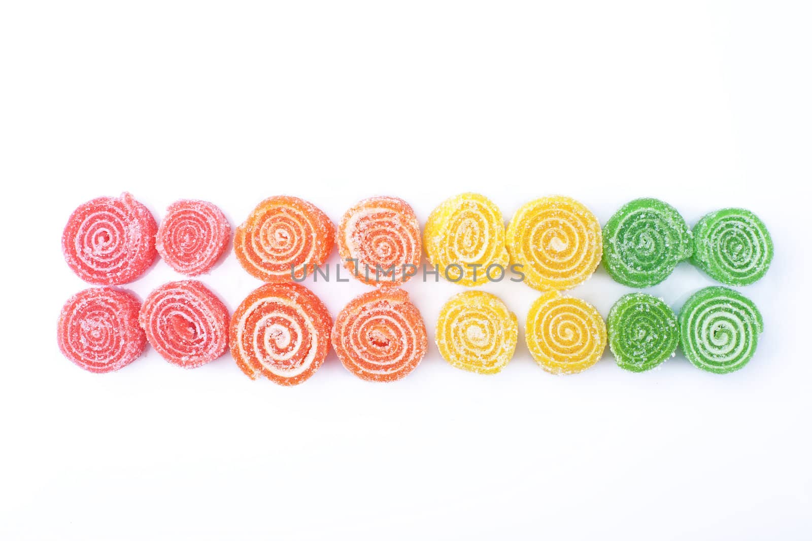 Candied fruit jelly on isolated white background