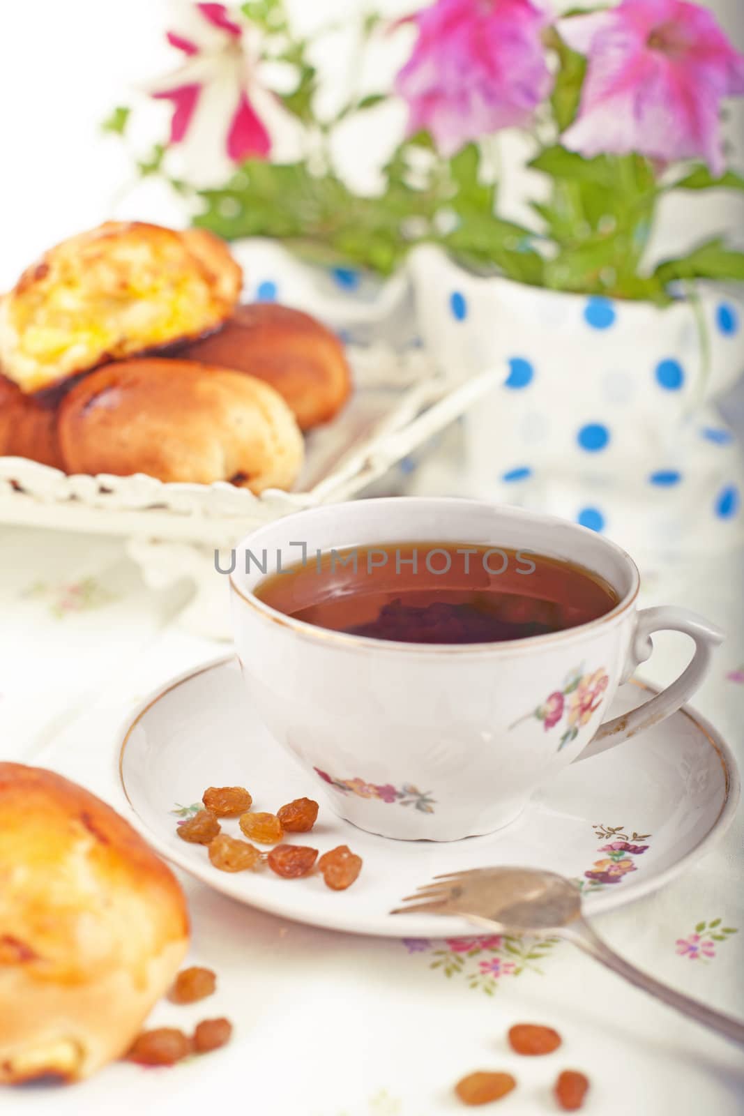 Tea with cake on the morning table