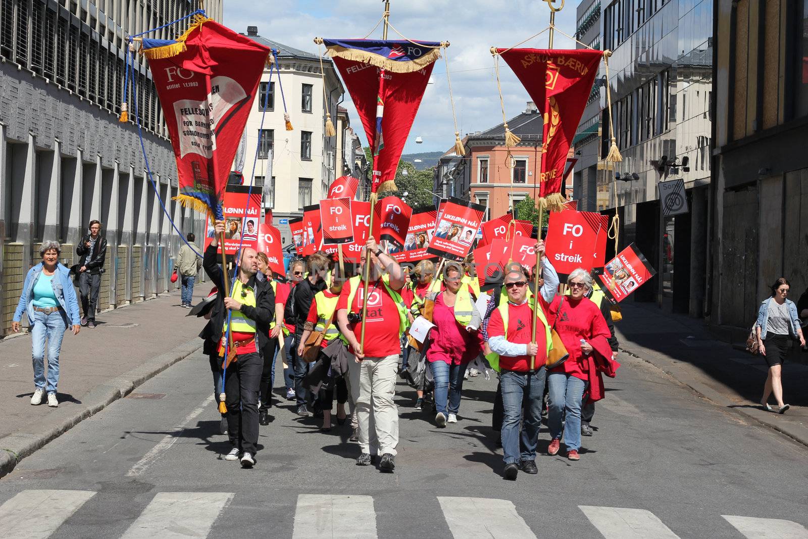 Public sector workers on strike marching through the streets of Oslo 30.05.2012.