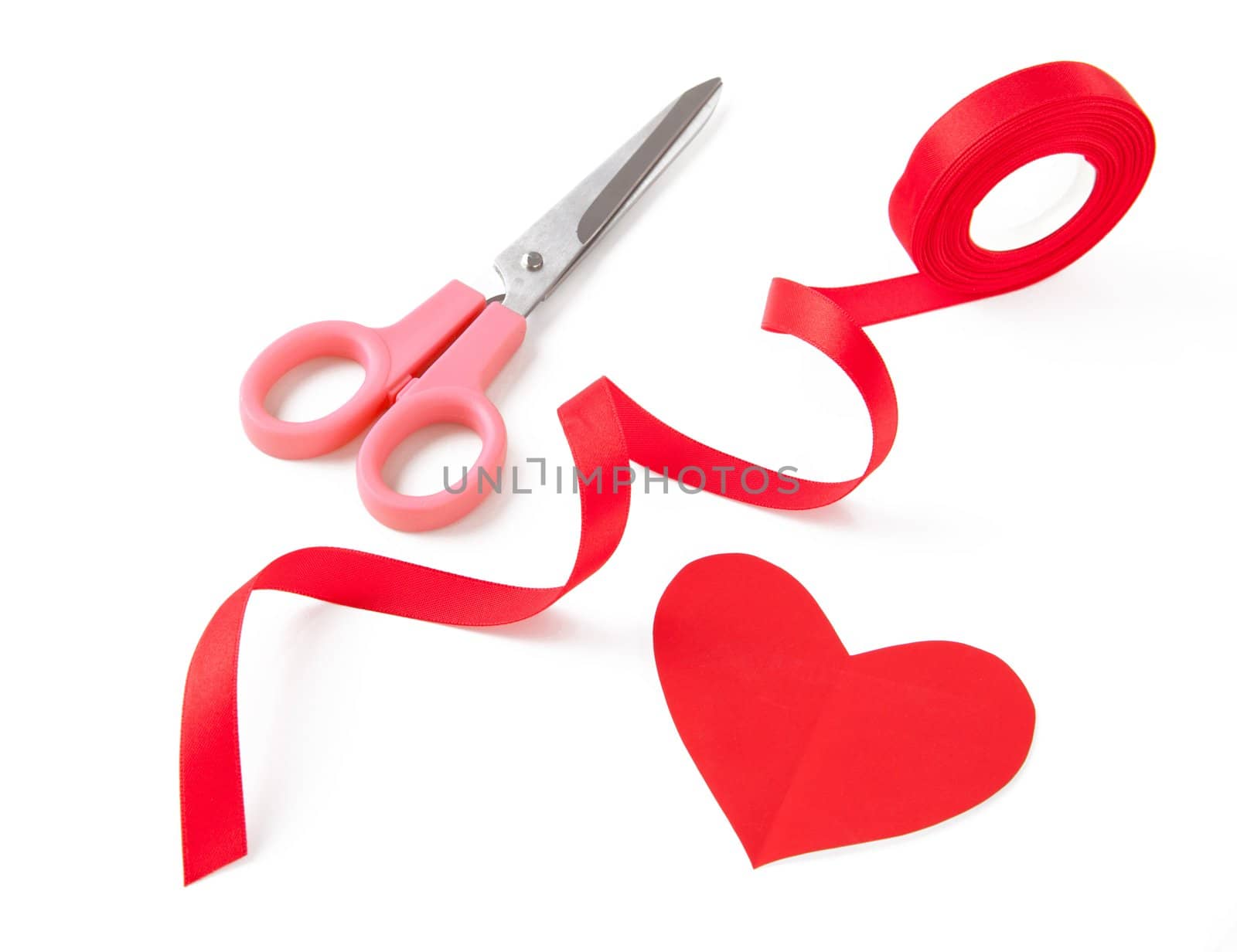 red heart ribbon bow isolated on white background