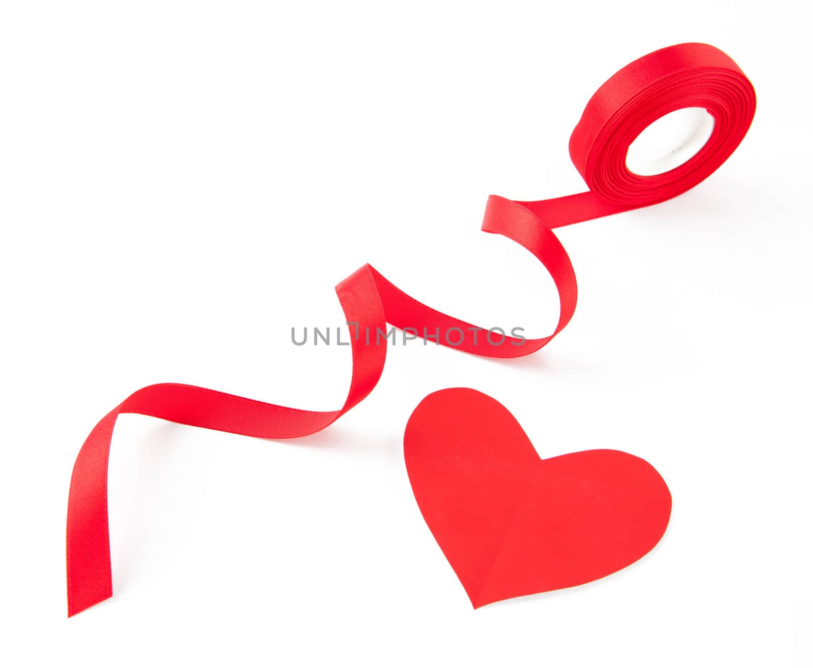 red heart ribbon bow isolated on white background