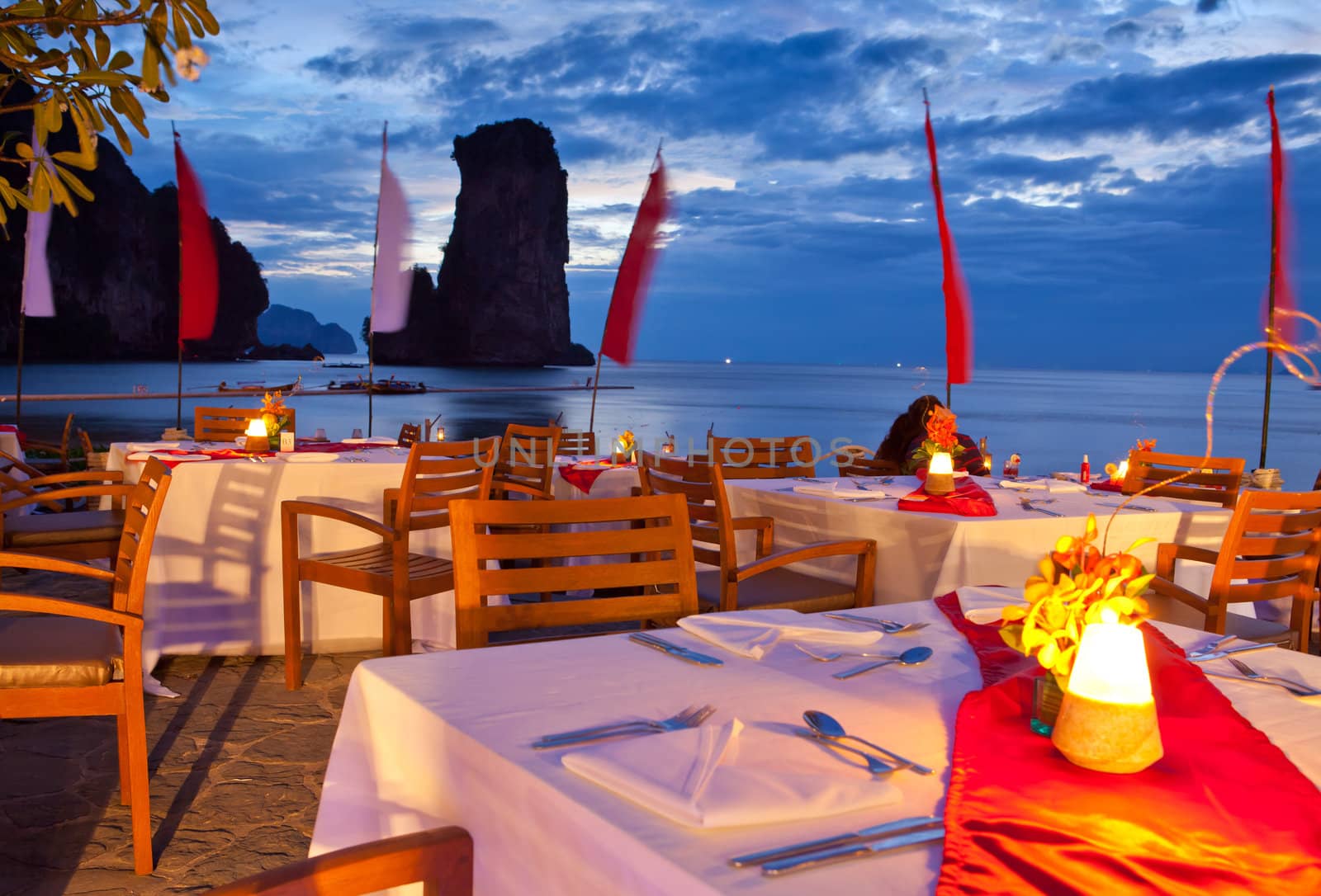 dinner on sunset at beach in Thailand