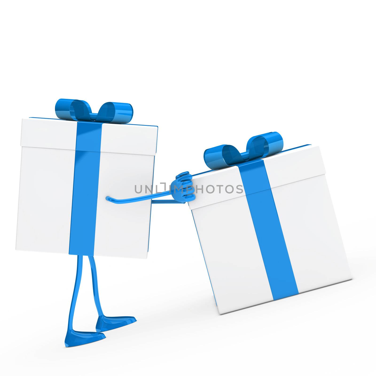 christmas blue white figure push gift box