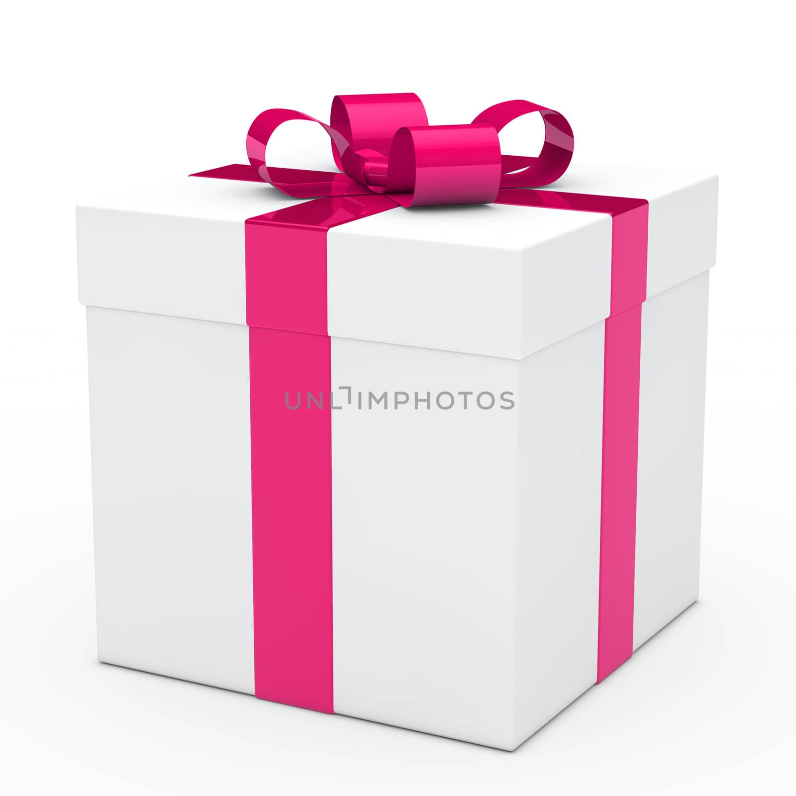 christmas white gift box with pink ribbon