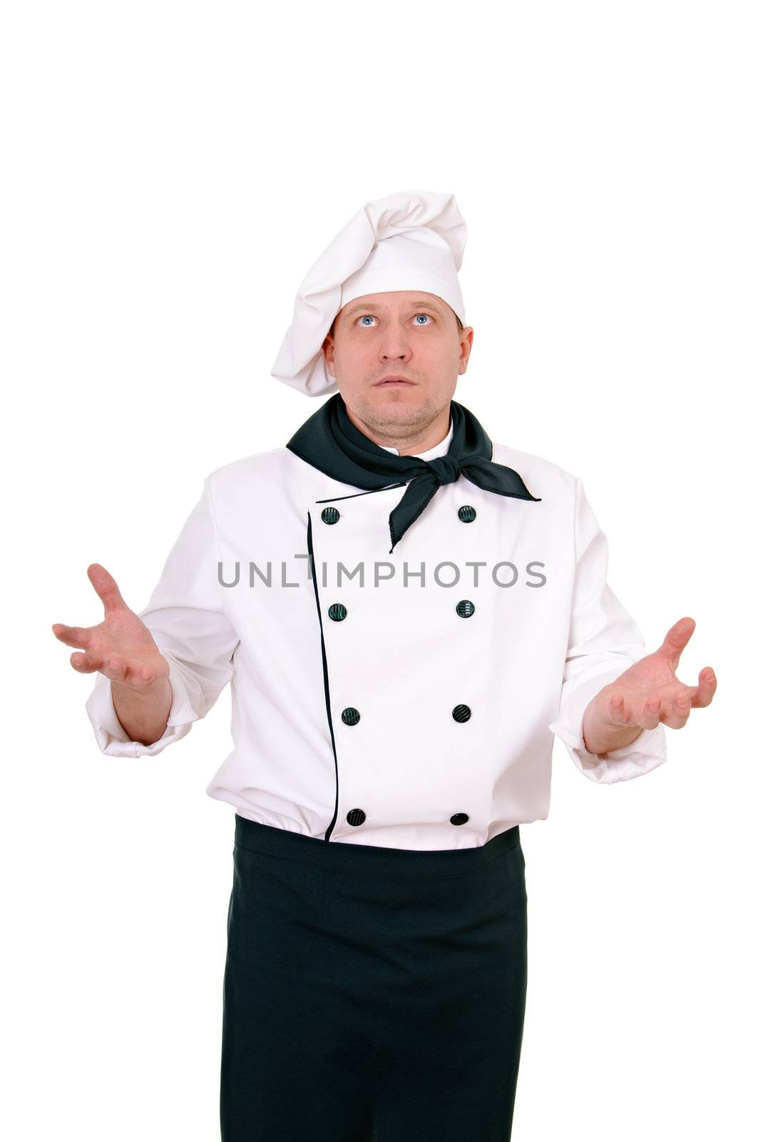  chef looking up isolated on the white background