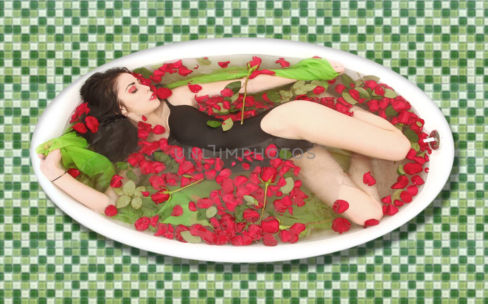 Woman in a Bath Tub Full of Flowers by tobkatrina
