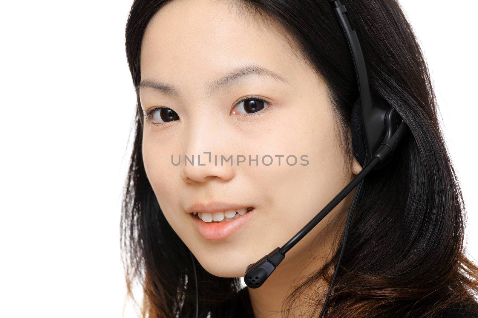 asian woman assistant wearing headset