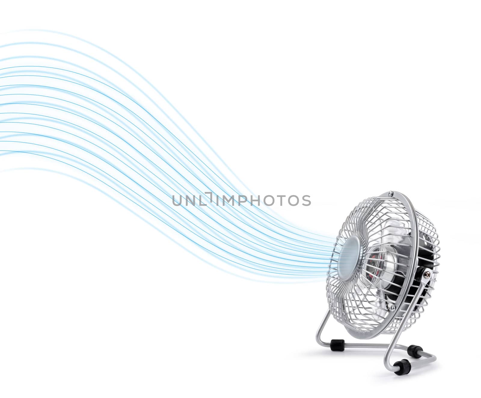 Electric table top fan blowing cool fresh air stream