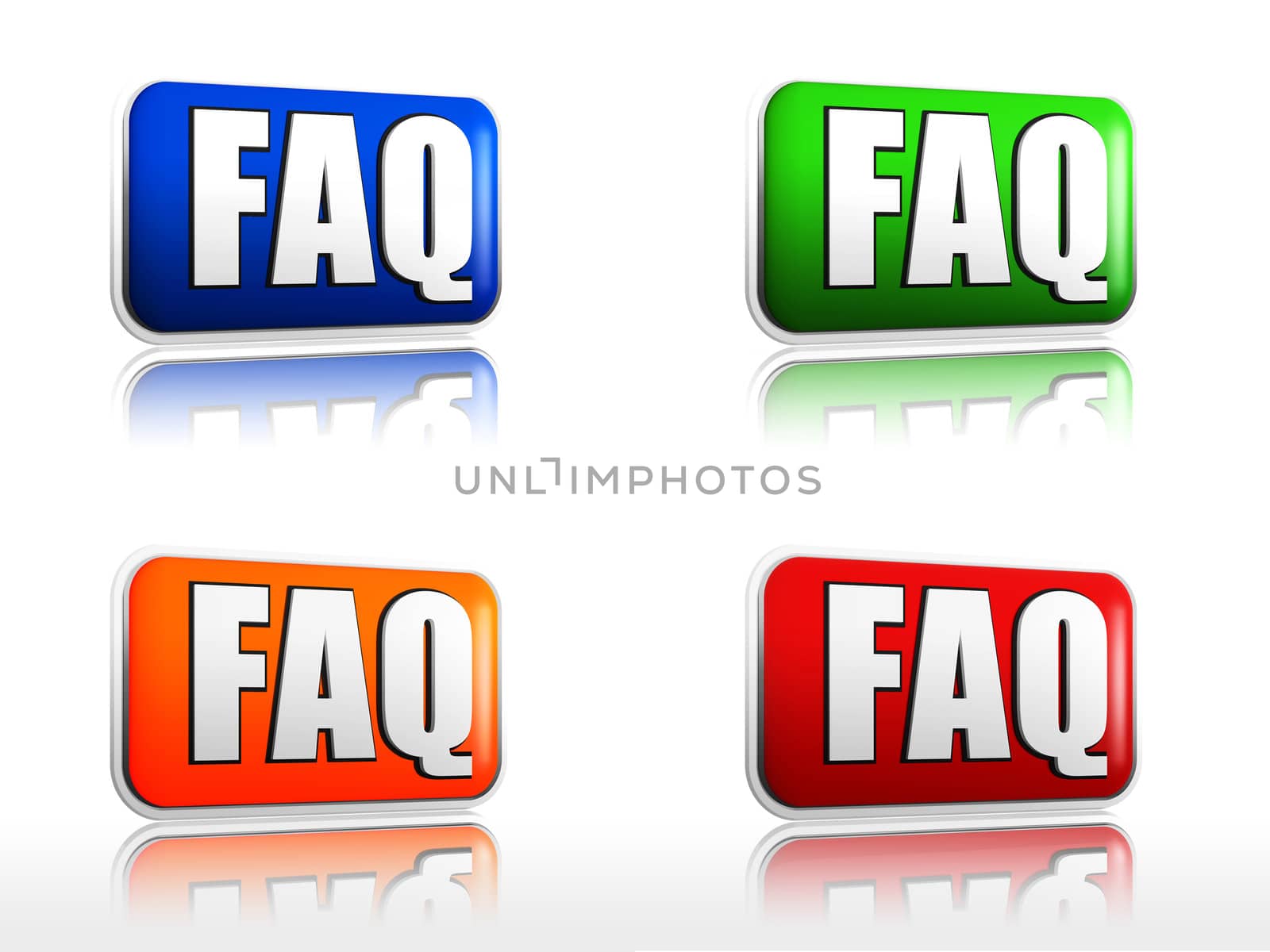 Four color buttons FAQ red, blue, orange, green