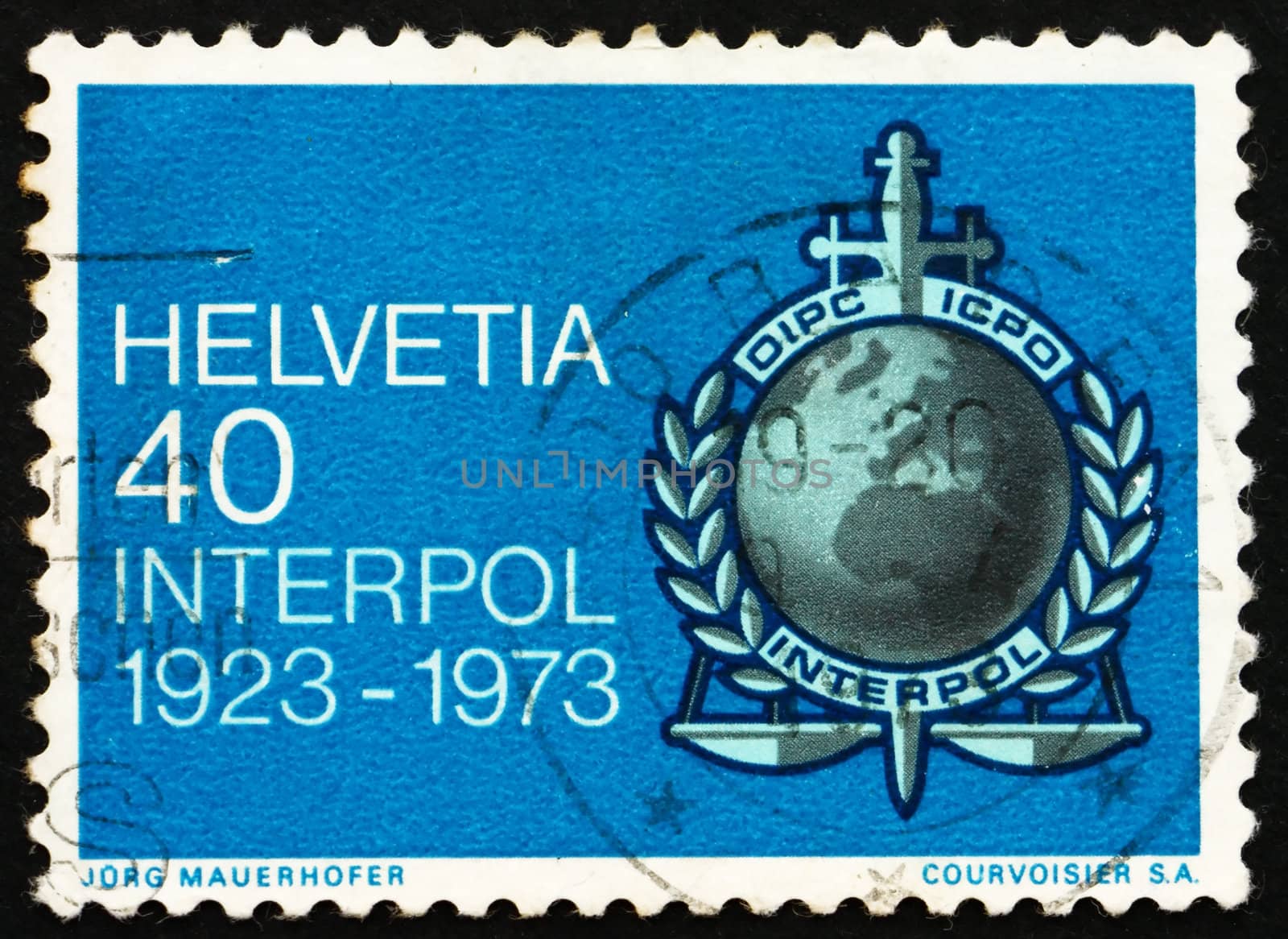 Postage stamp Switzerland 1973 Interpol Emblem by Boris15