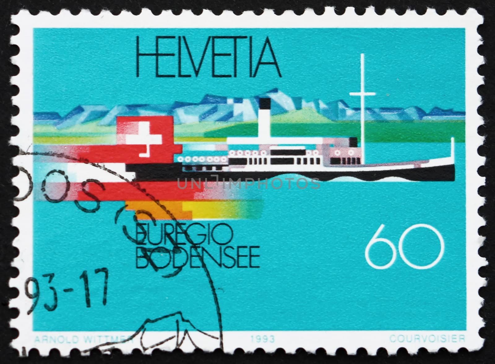 SWITZERLAND - CIRCA 1993: a stamp printed in the Switzerland shows Lake Constance Steamer Hohentwiel, circa 1993