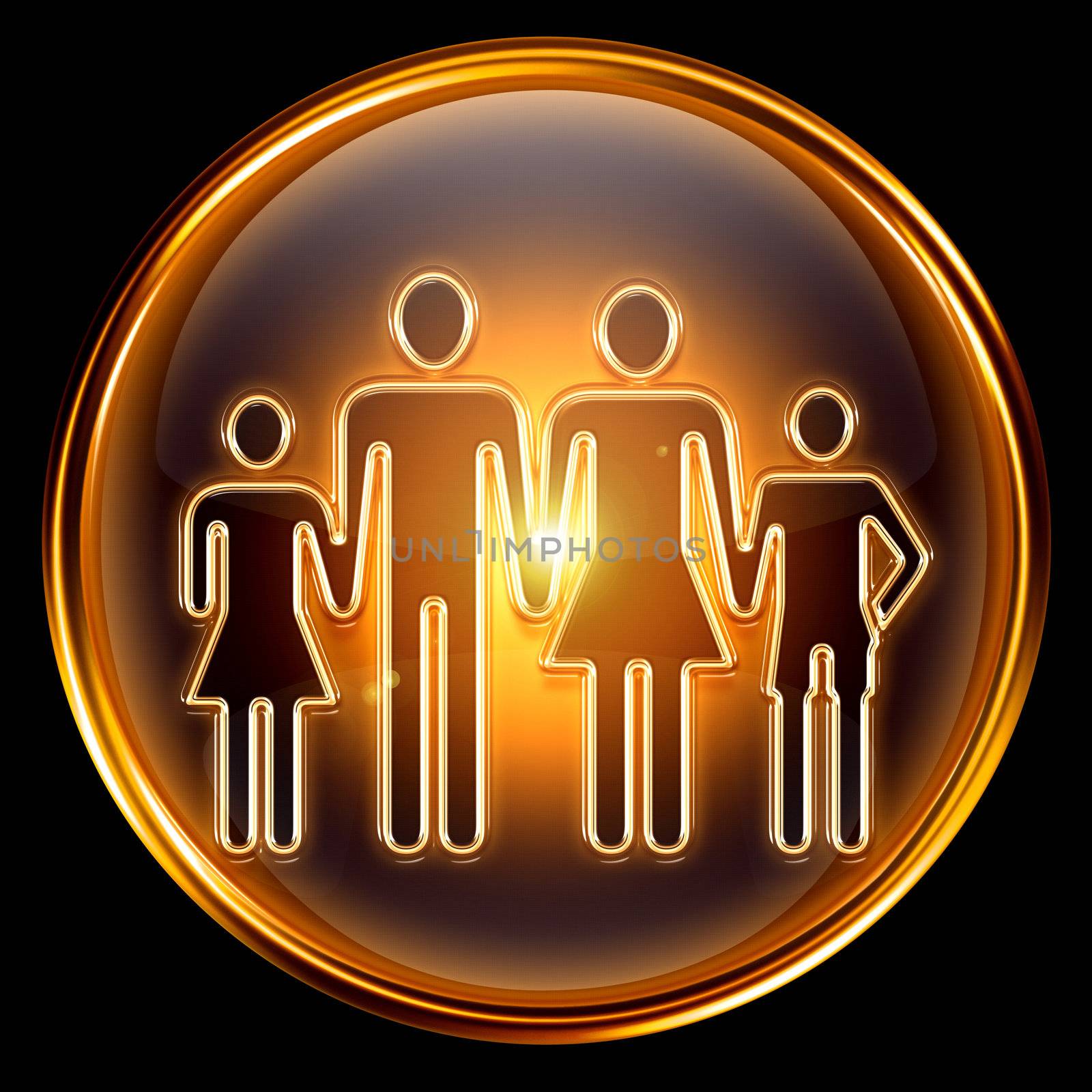 People icon golden, isolated on black background.