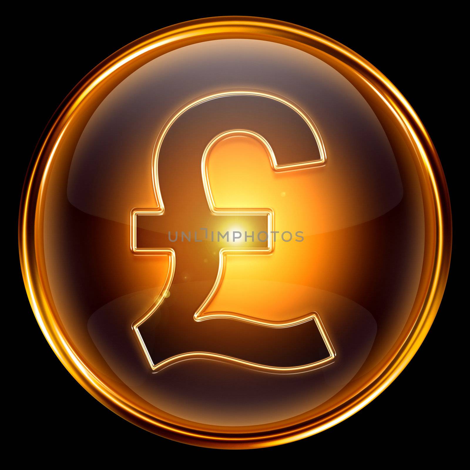 Pound icon golden, isolated on black background