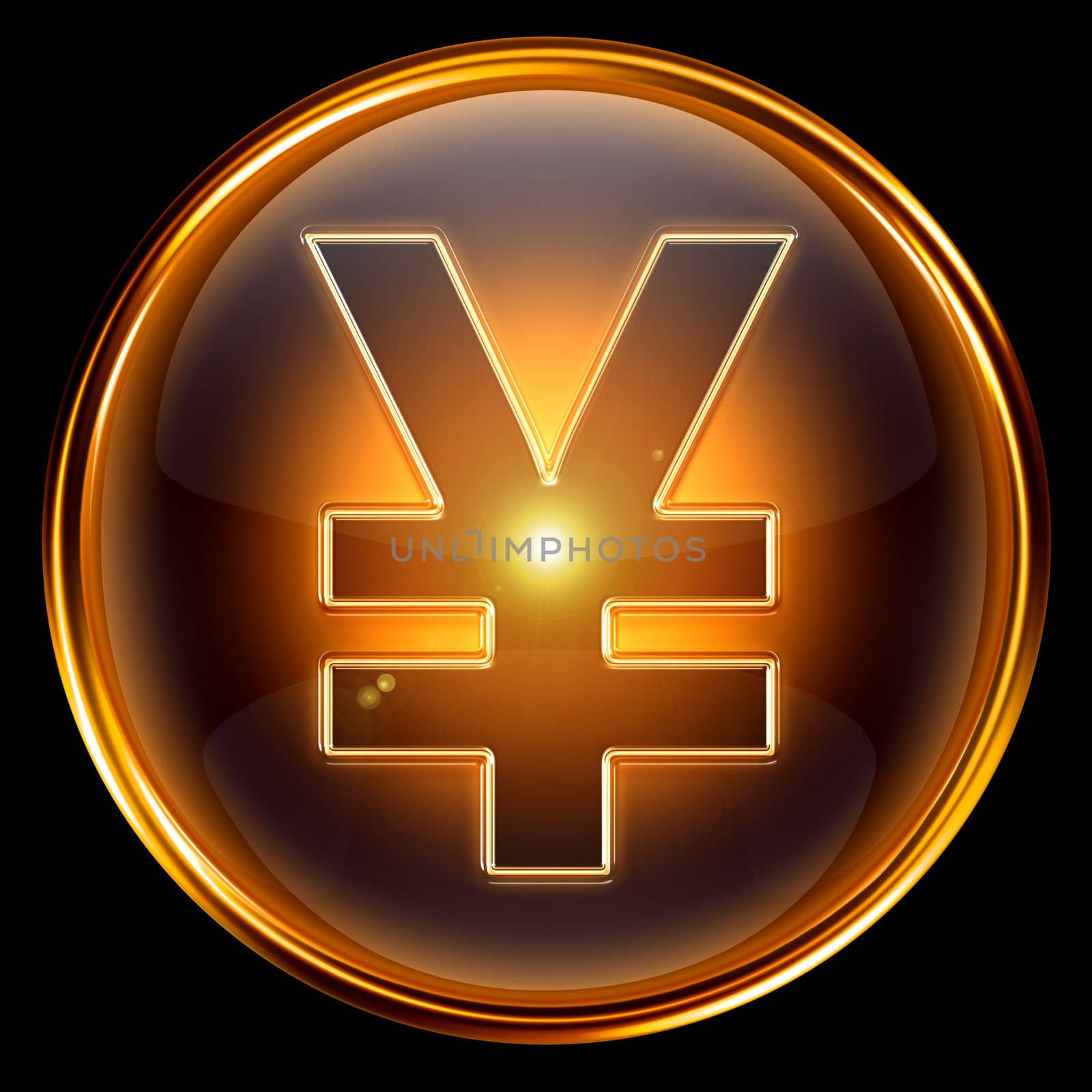 Yen icon golden, isolated on black background