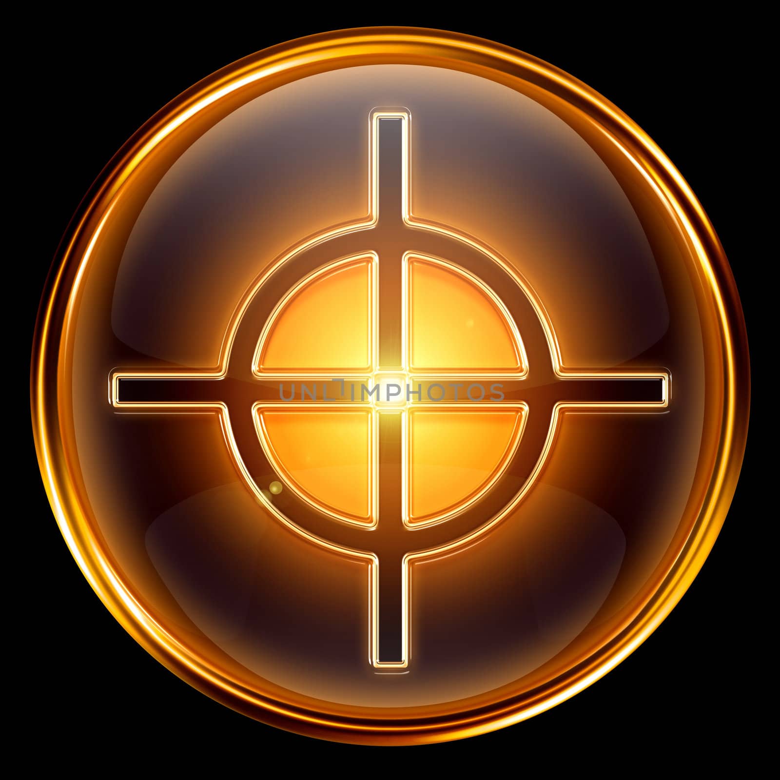 target icon golden, isolated on black background.