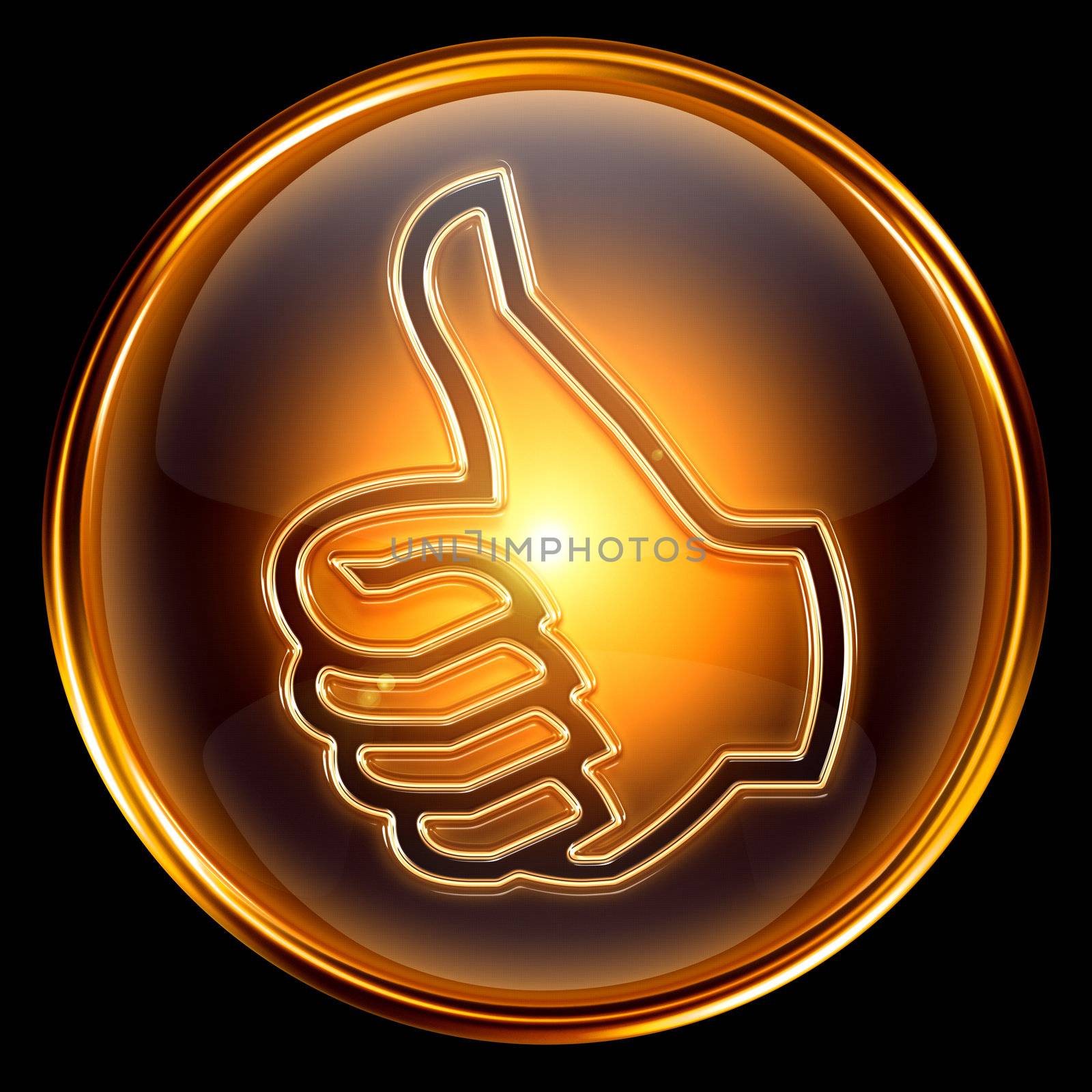 thumb up icon golden, isolated on black background by zeffss