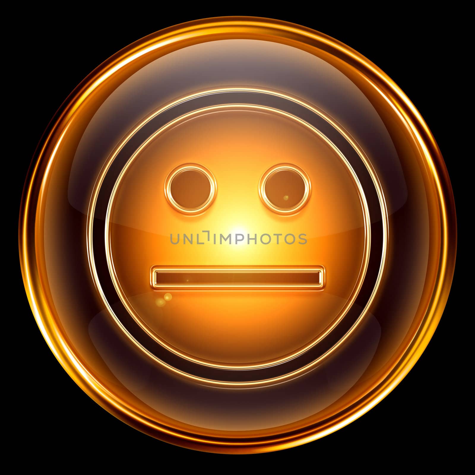 Smiley icon golden, isolated on black background. by zeffss