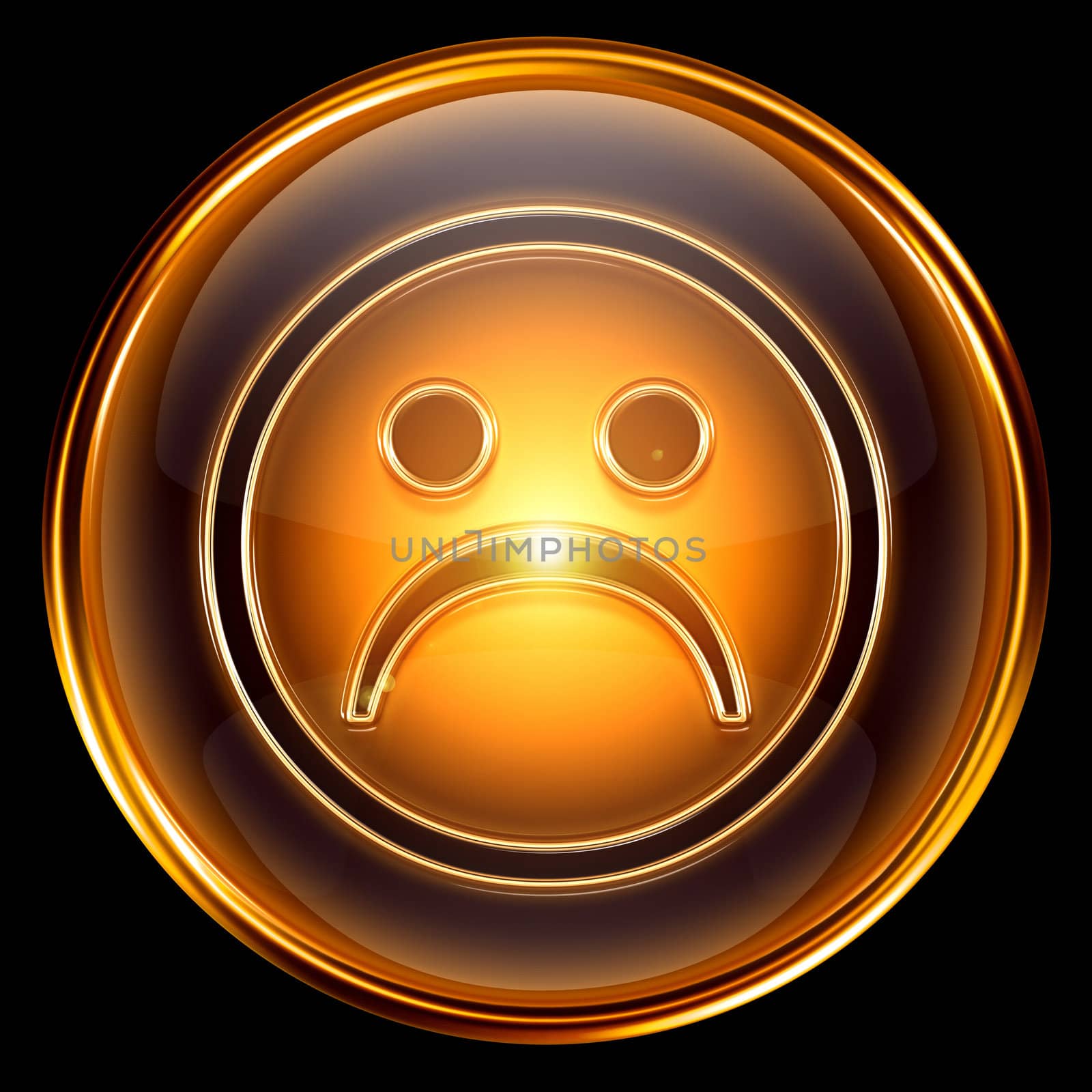 Smiley dissatisfied icon golden, isolated on black background. by zeffss