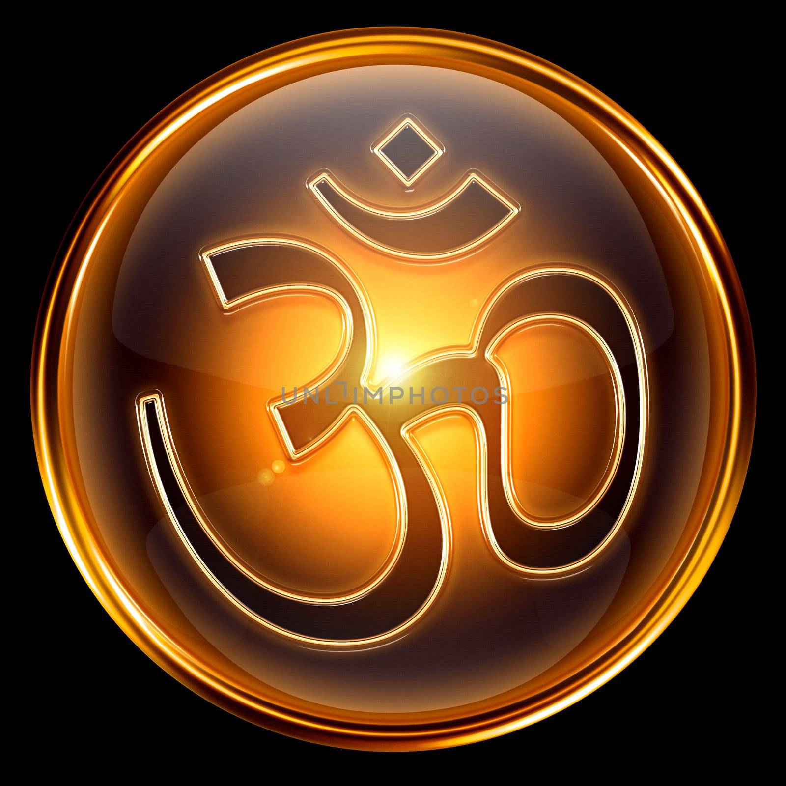 Om Symbol icon golden, isolated on black background. by zeffss