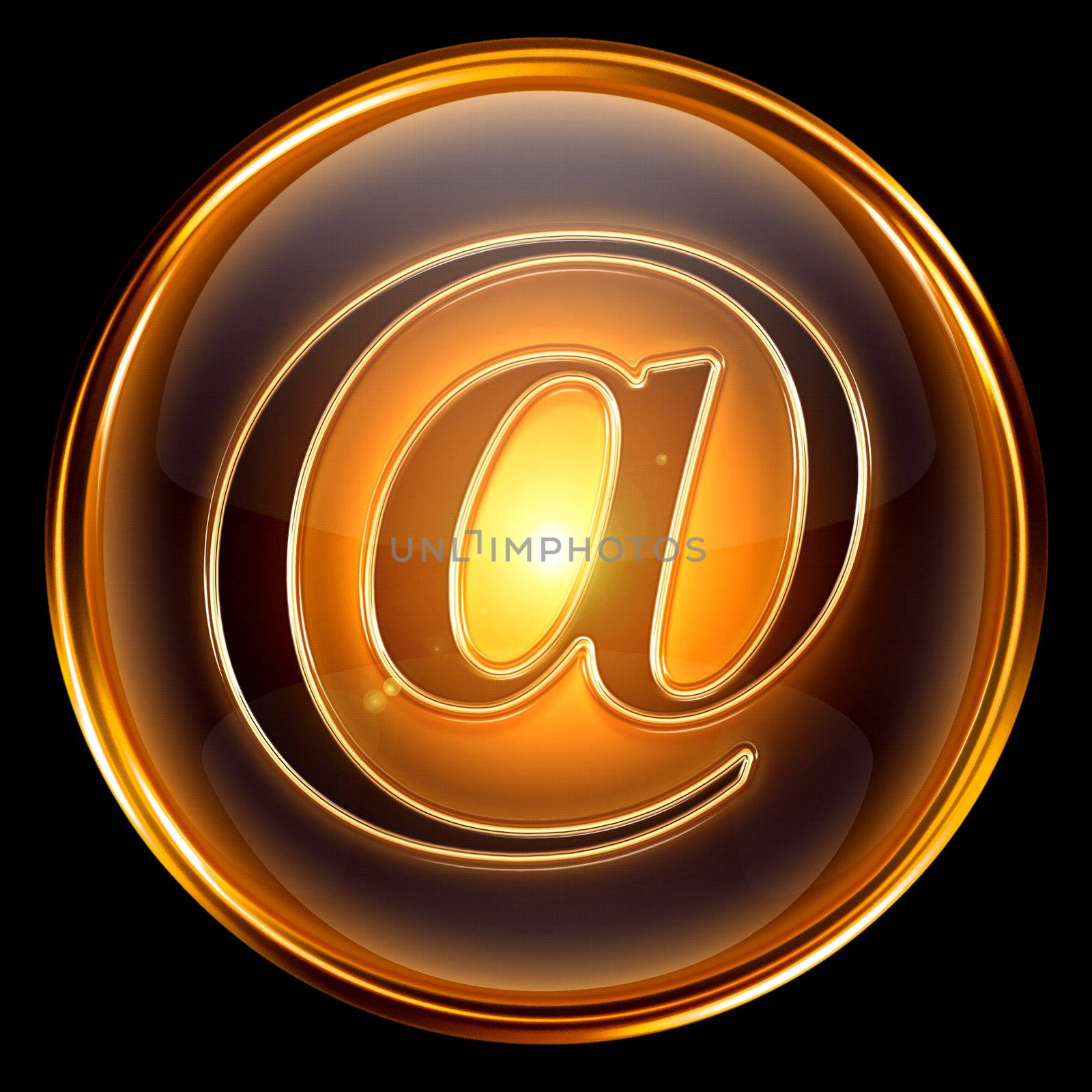 email icon gold, isolated on black background 