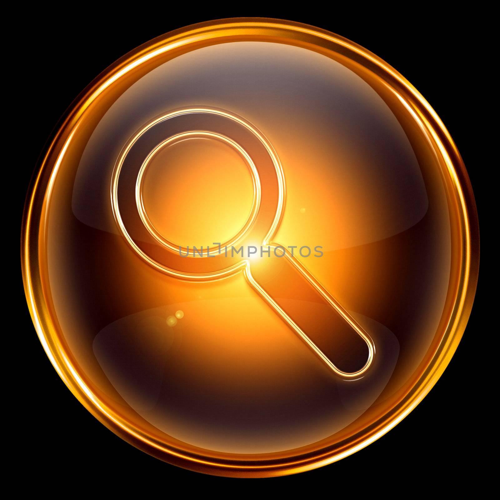 magnifier icon gold, isolated on black background  by zeffss