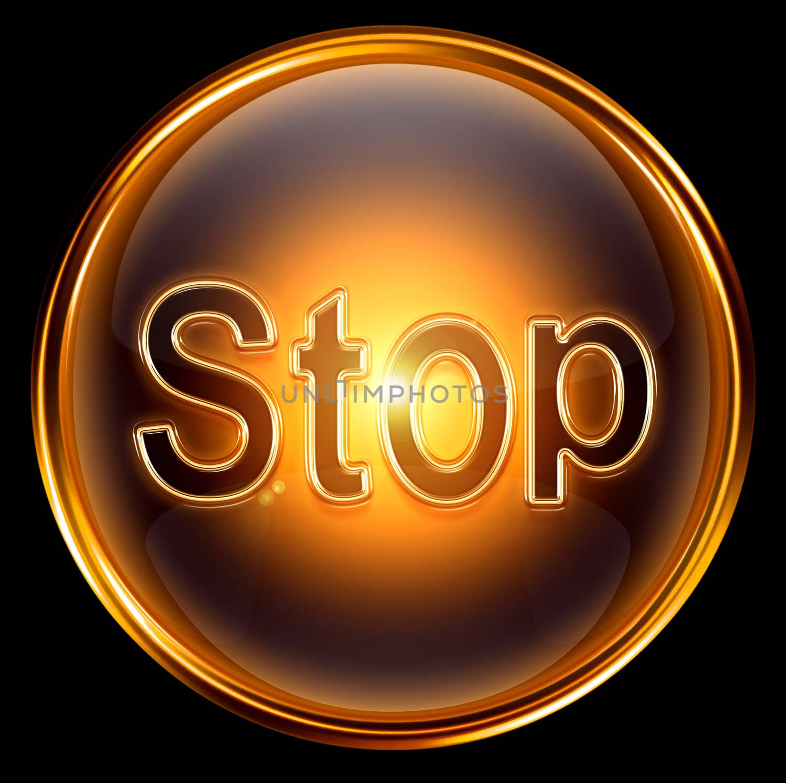 Stop icon gold, isolated on black background by zeffss