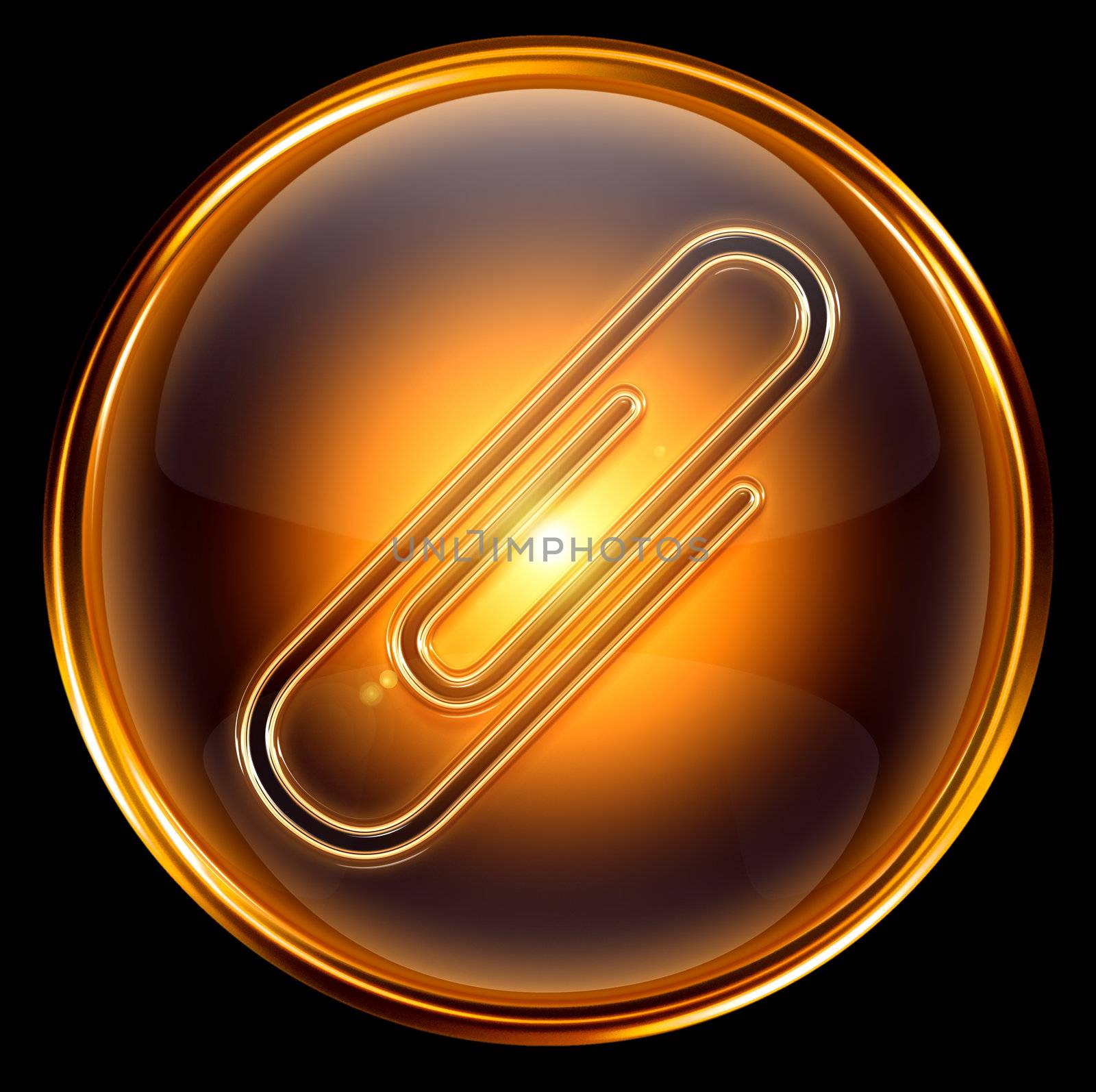 Paperclip icon gold, isolated on black background by zeffss