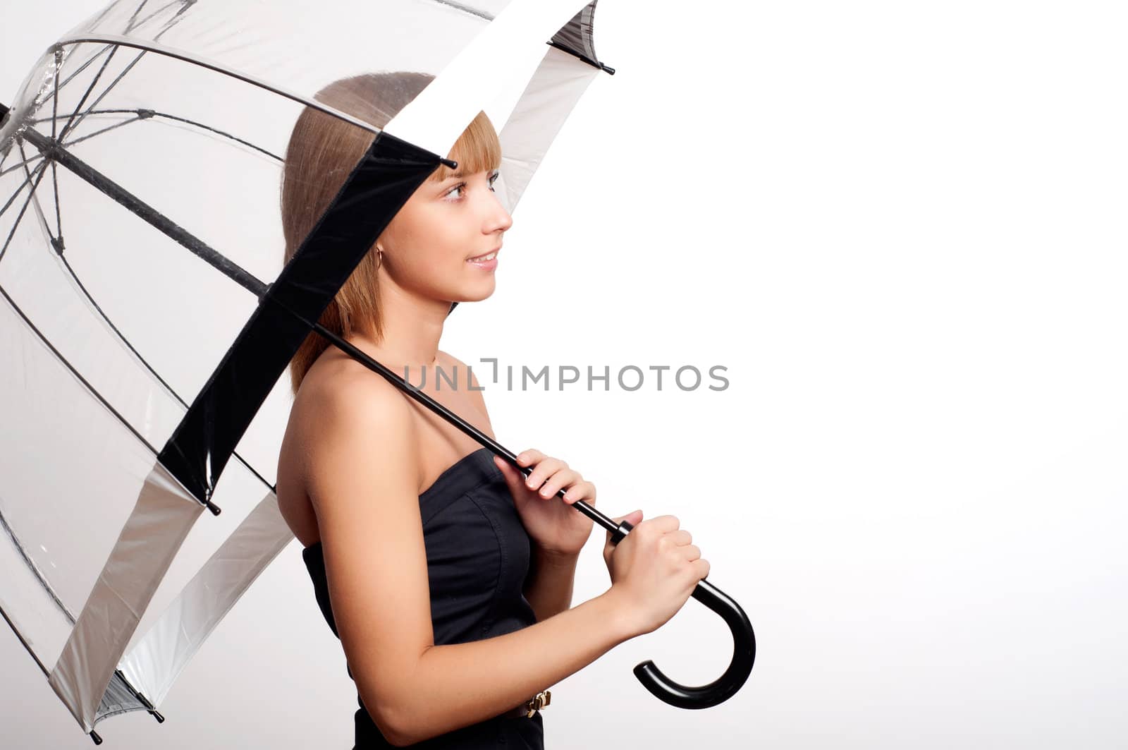 Young fashionable woman smile and holding umbrella