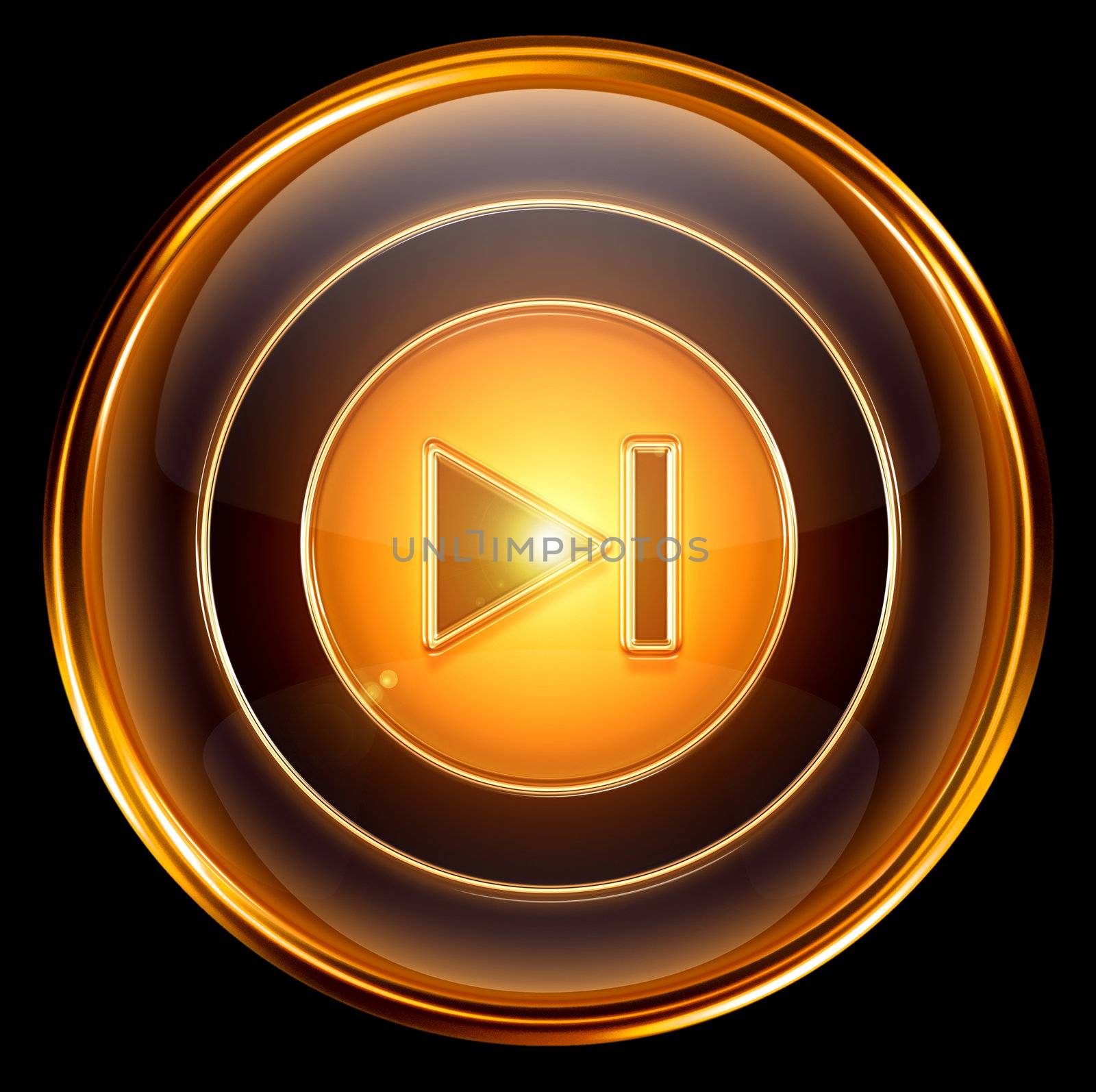 Rewind Forward icon gold, isolated on black background