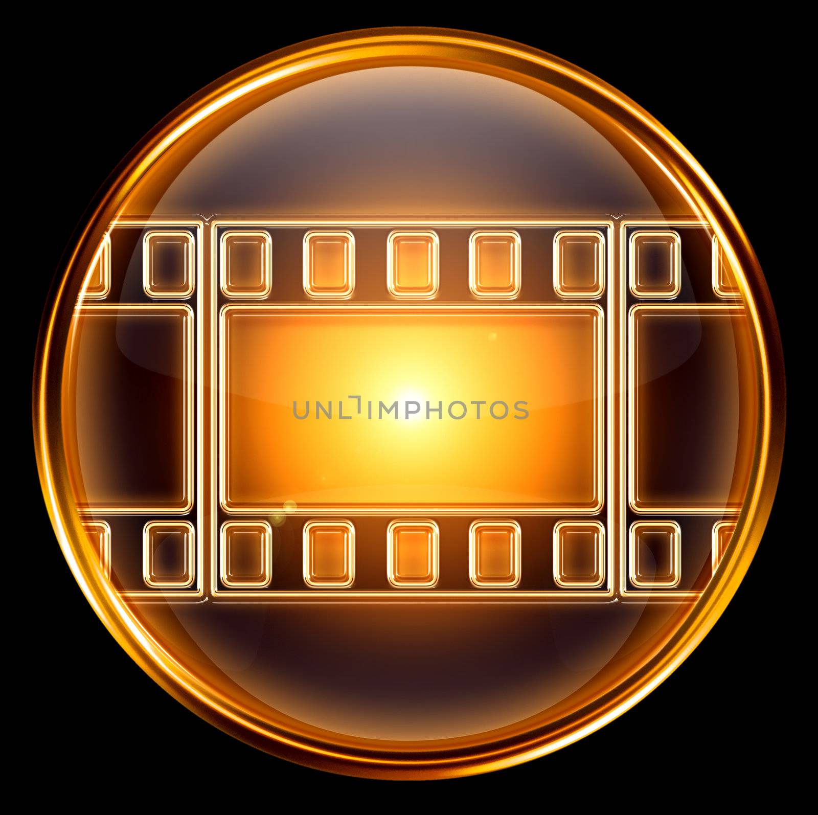 video icon gold, isolated on black background