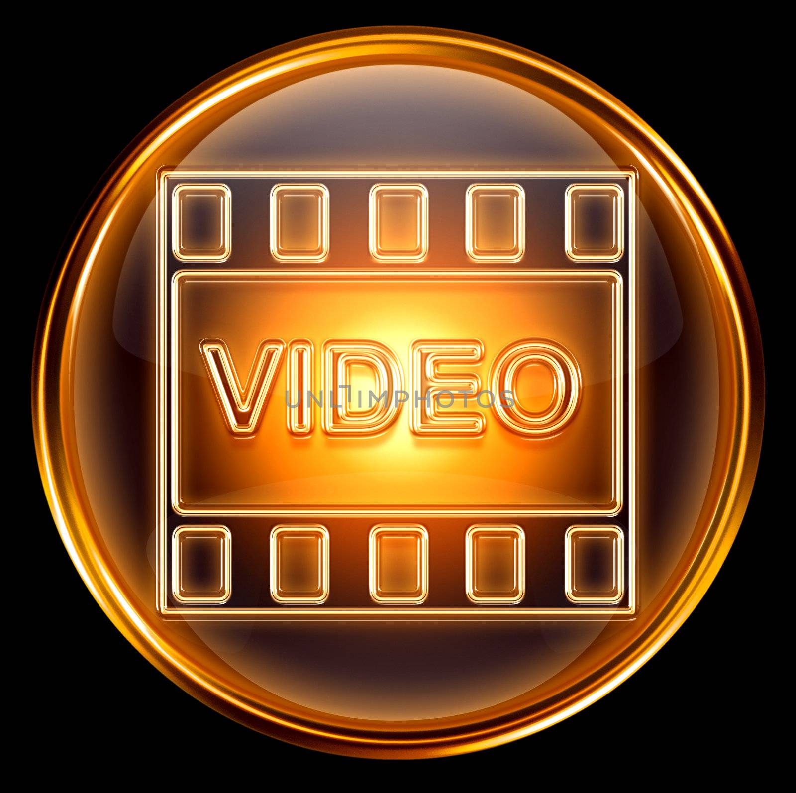 video icon gold, isolated on black background by zeffss