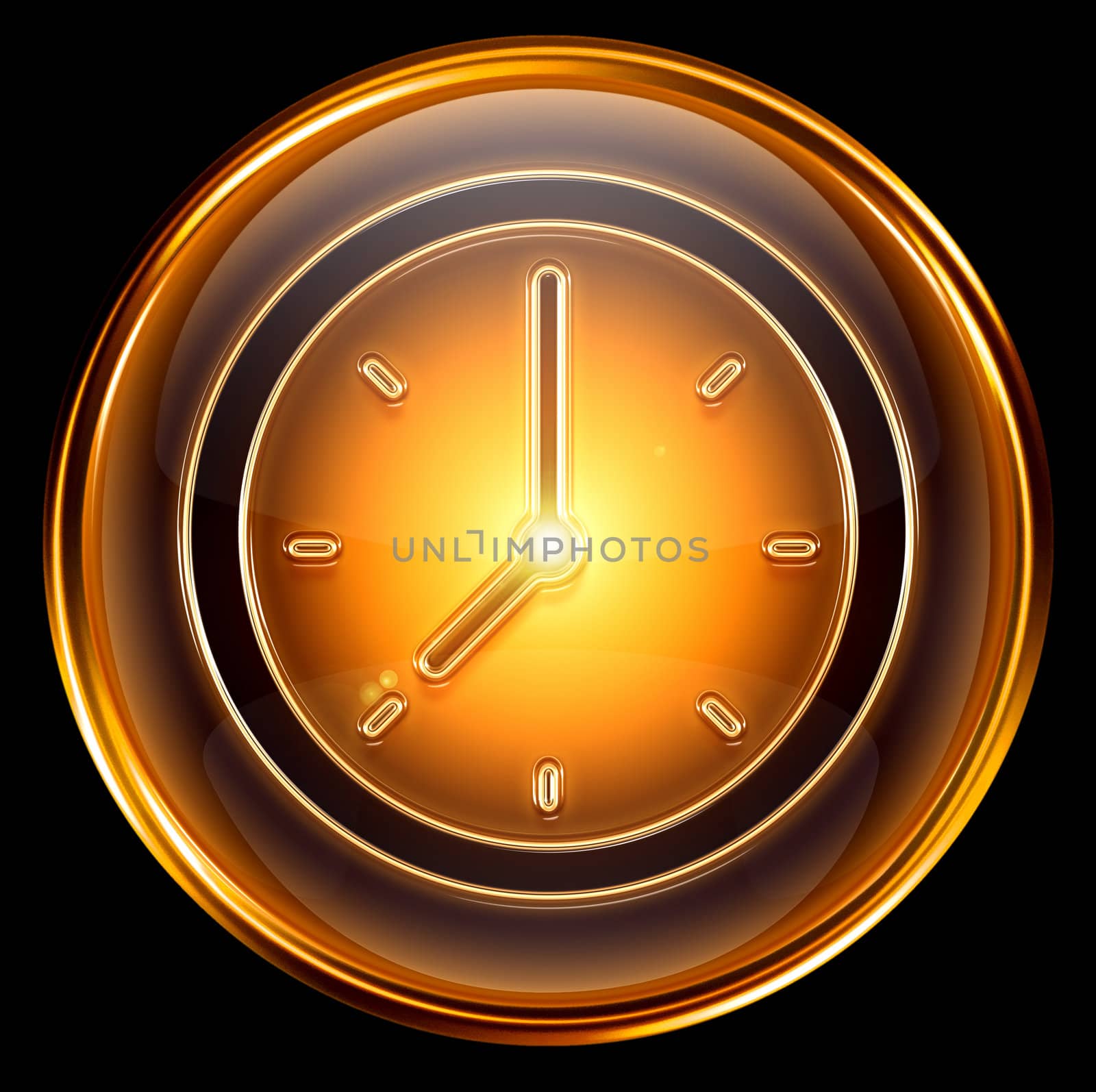 clock icon gold, isolated on black background