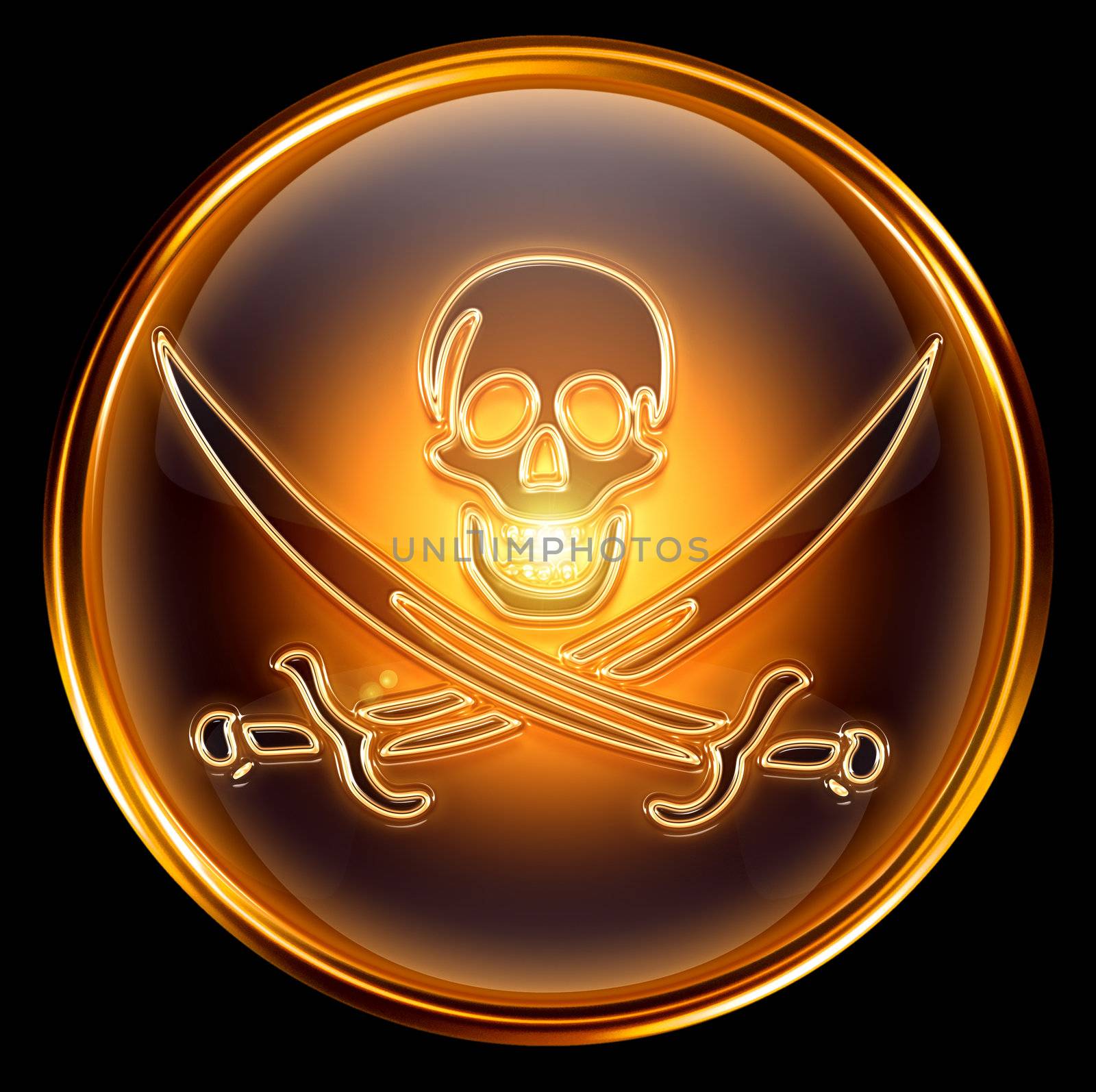 Pirate icon gold, isolated on black background by zeffss